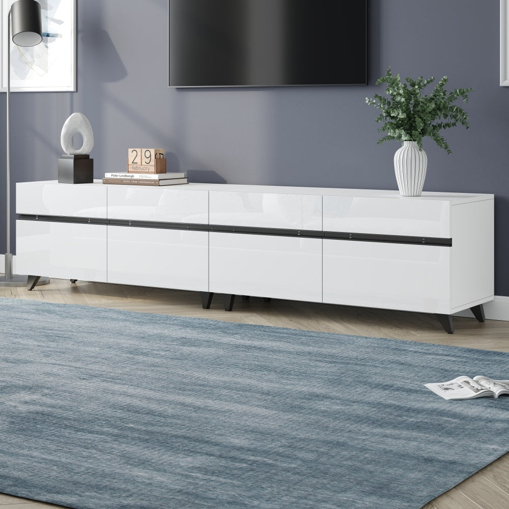 TV-meubel – TV-kast – Lowboard – Entertainmentmeubel – Tv-dressoir – Hoogglans Wit – 180x40x49 cm – 4 Kasten Met Verstelbare Planken