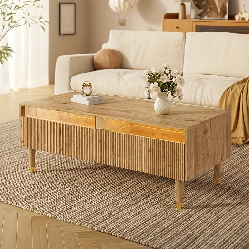 Salontafel – Woonkamertafel – Koffietafel – Bijzettafel – Opbergtafel – Modern – Twee Laden – Duurzaam Composiet – Natuurlijk Beige/Bruin – Ruimtebesparend – Gemakkelijk Montage