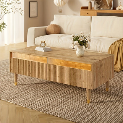 Salontafel – Woonkamertafel – Koffietafel – Bijzettafel – Opbergtafel – Modern – Twee Laden – Duurzaam Composiet – Natuurlijk Beige/Bruin – Ruimtebesparend – Gemakkelijk Montage