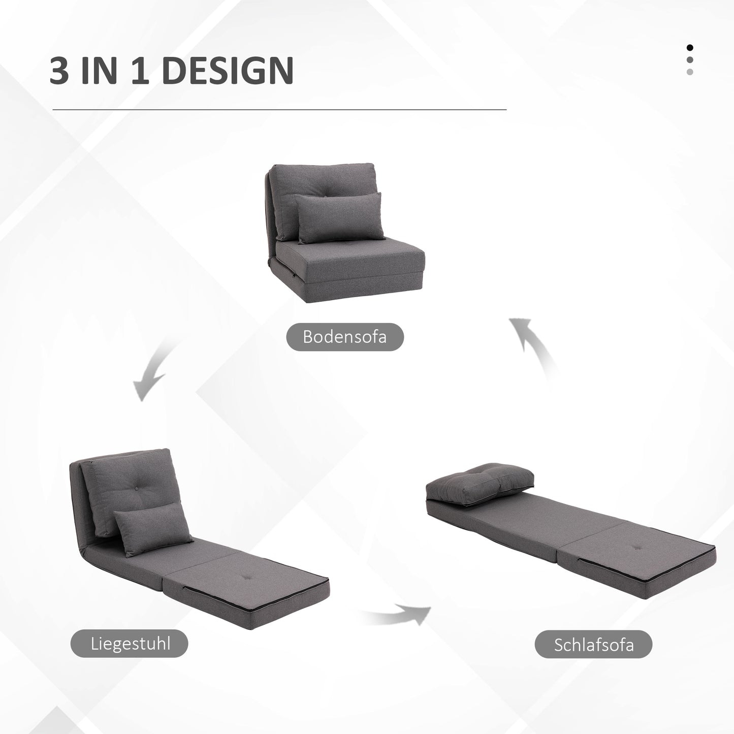 Vloersofa – Vloerstoel – Slaapbank – Relaxstoel – Loungefauteuil – 2-in-1 Opvouwbaar Bed – Verstelbare Rugleuning – Linnen Bekleding – Donkergrijs