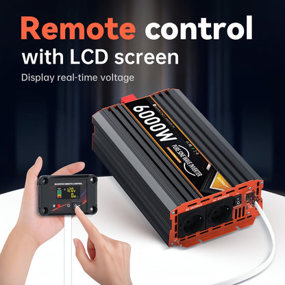 Omvormer – Spanningsomvormer – Stroomomzetter – Stroominverter – 24V 6000W EU – Pure Sinusgolf – 2 Stopcontacten met USB Type-C & LCD display