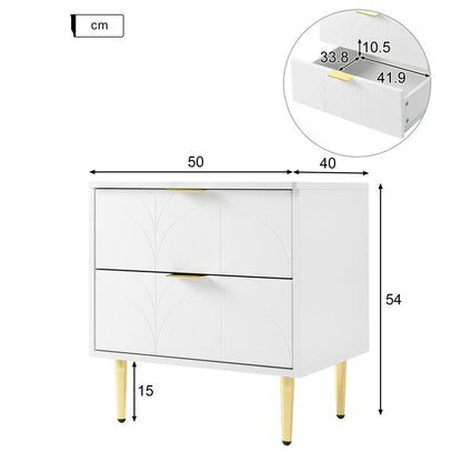 Nachtkastje – Bedkastje – Bedtafel – Slaapkamerkastje – Ladekast – Hoogglans Wit – Set Van 2 – Anti-Bots Hoeken – 2 Lades – Compact Formaat 50x40x54 cm