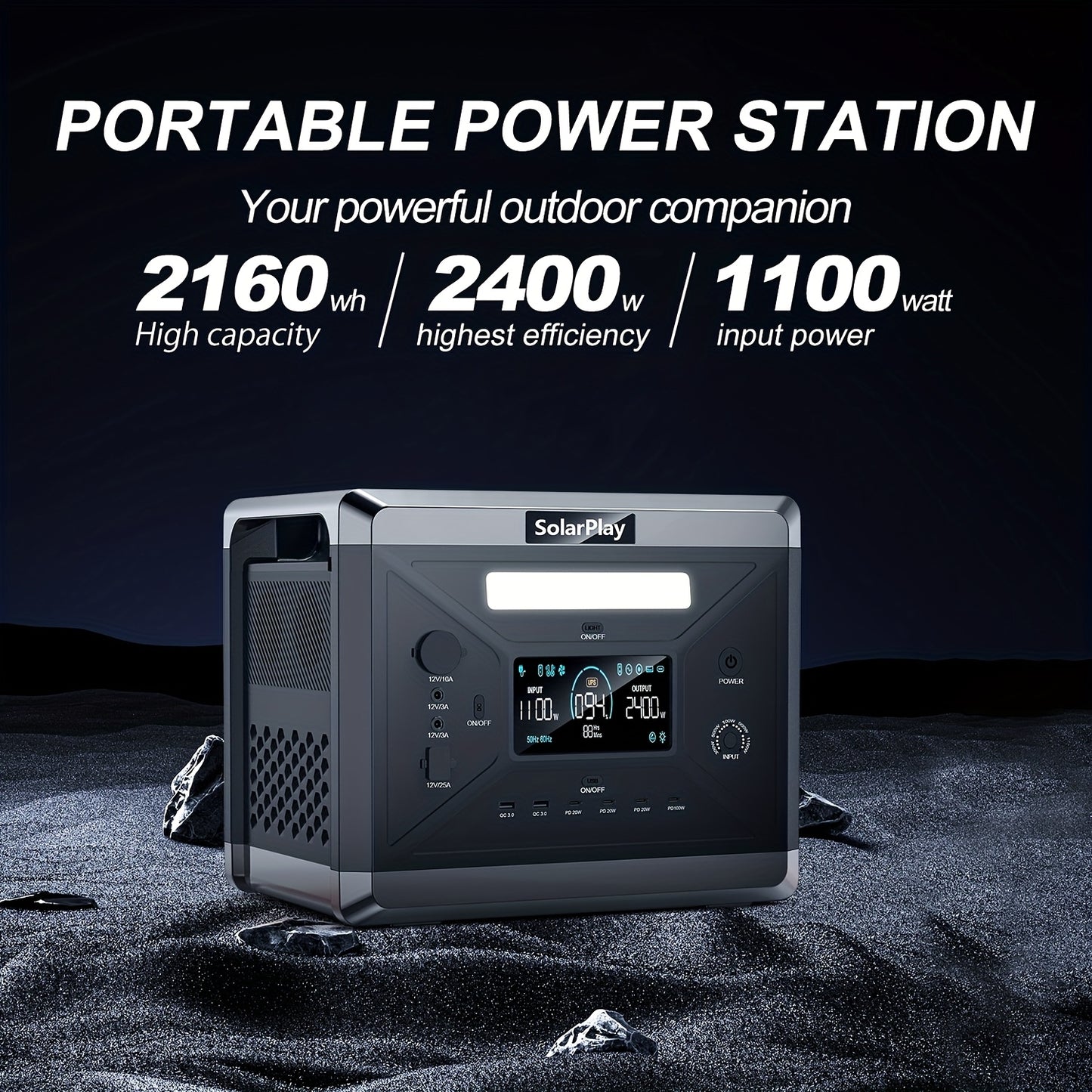 Draagbare Powerstation – Noodstroomgenerator – Energieopslag – Zonne-accu – Camping Accu – 2160Wh LiFePO4 Batterij – 2400W Continu Vermogen