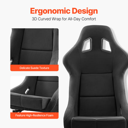 Racestoel – Racingstoel – Simulatierace Stoel – Gamestoel – Cockpit Stoel – Universele Pasvorm – Velours Bekleding – Verstelbare Dual-Lock Schuifrail