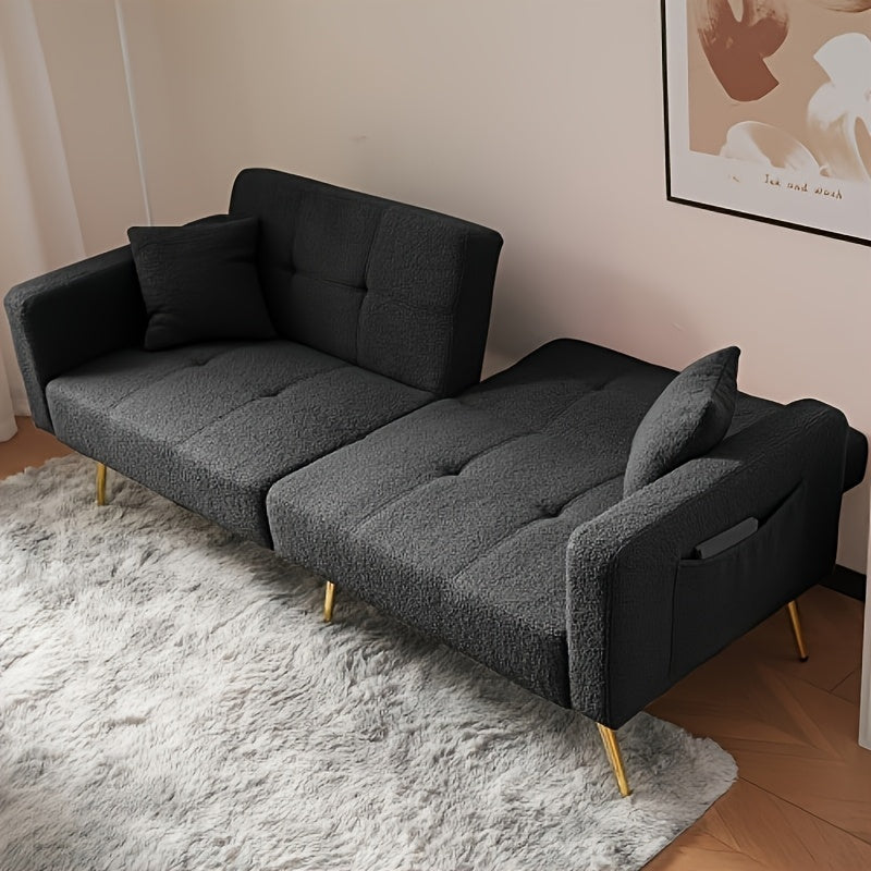 Slaapbank – Bedbank – Schlafsofa – Sofa Bed – Bedbank Met Verstelbare Rugleuning – Ruimtebesparend Design – Zwarte Stof – Gouden Poten – Opbergruimte Onder Zitting – Comfortabele Katoenen Vulling