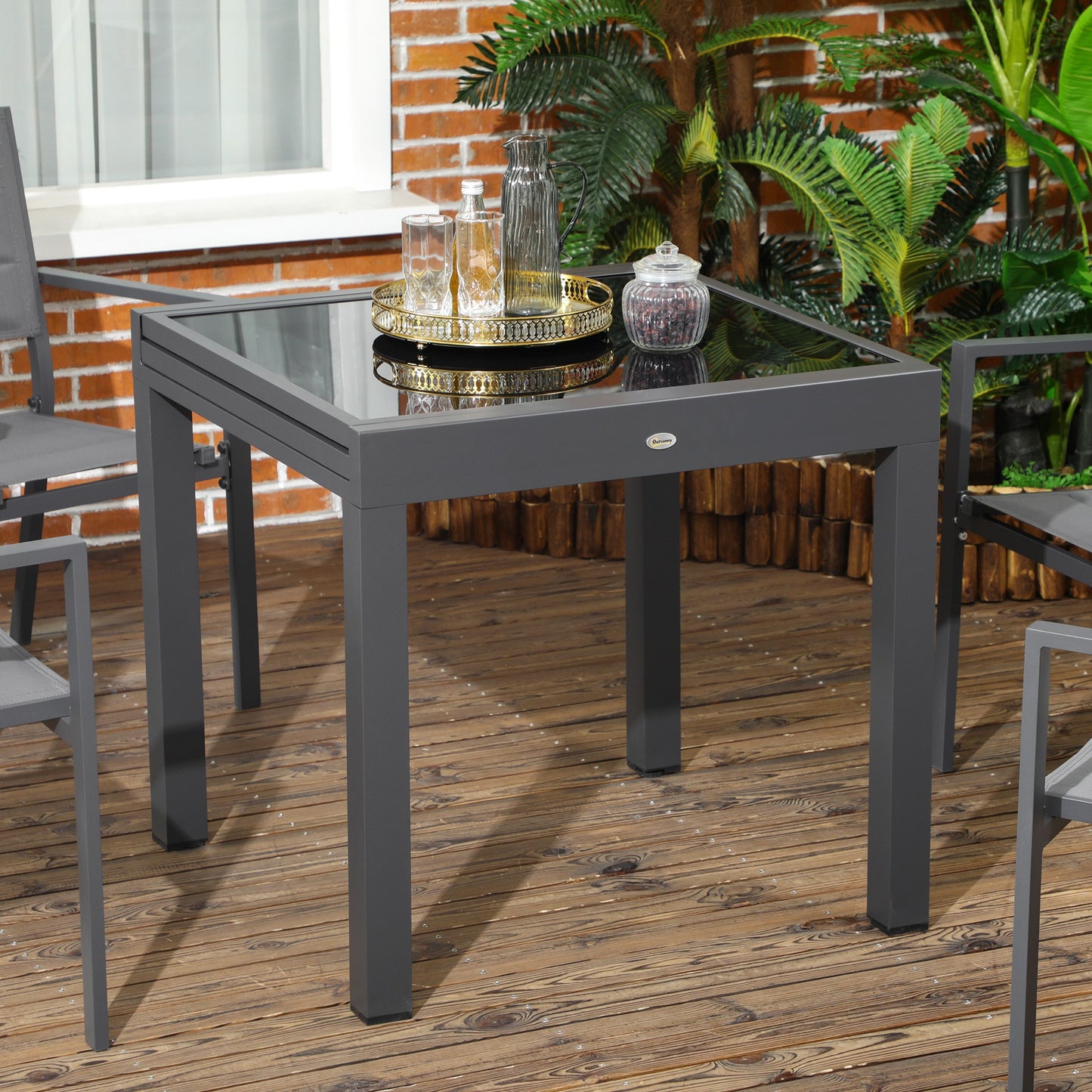 Uitschuifbare Tuintafel – Terrastafel – Verandatafel – Balkon Tafel – Buiten Eettafel – Aluminium Frame – Zwart Gehard Glas – 160x80x75 cm – Weerbestendig & Ruimtebesparend