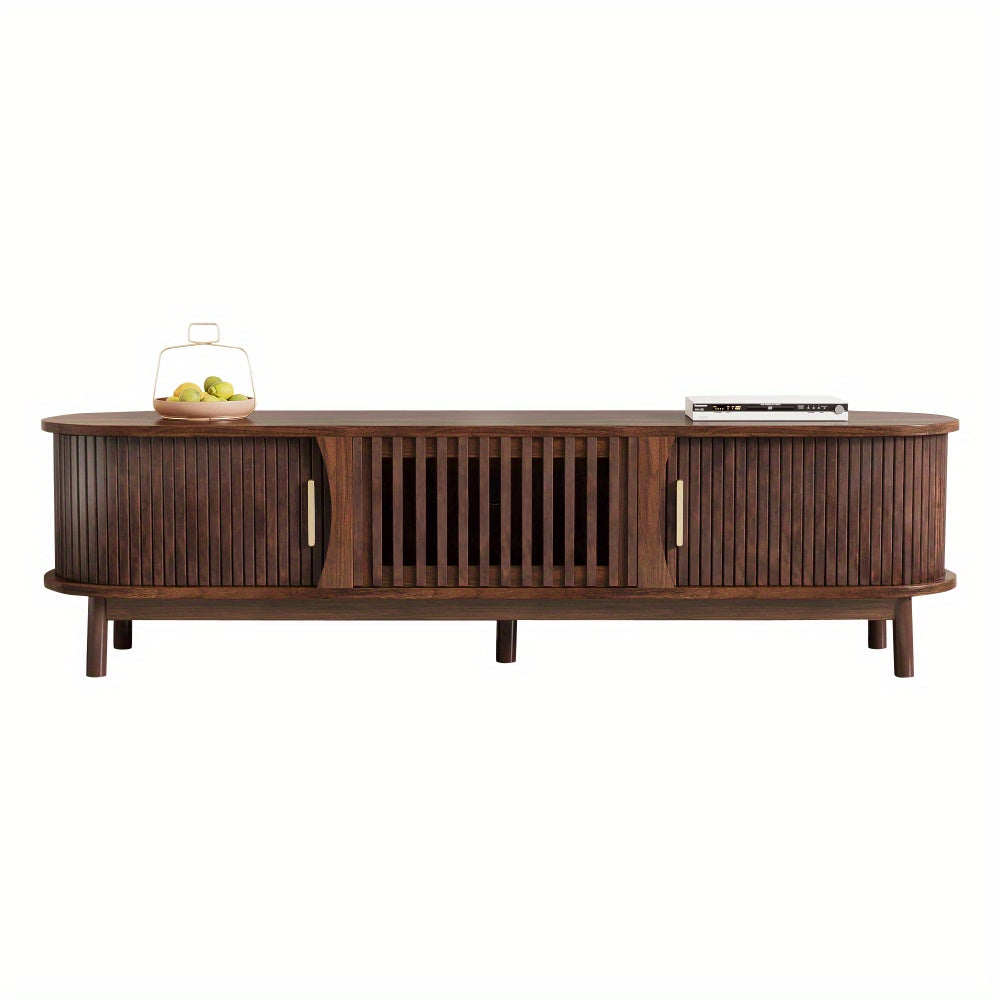 Tv Meubel – Tv Kast – Entertainment Meubel – Tv Dressoir – Media Meubel – Bruin – Schuifdeuren en Inklapbare Middenklep – 165x39,5x46 cm – Geschikt Voor Tv Tot 65 Inch