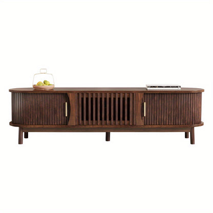Tv Meubel – Tv Kast – Entertainment Meubel – Tv Dressoir – Media Meubel – Bruin – Schuifdeuren en Inklapbare Middenklep – 165x39,5x46 cm – Geschikt Voor Tv Tot 65 Inch