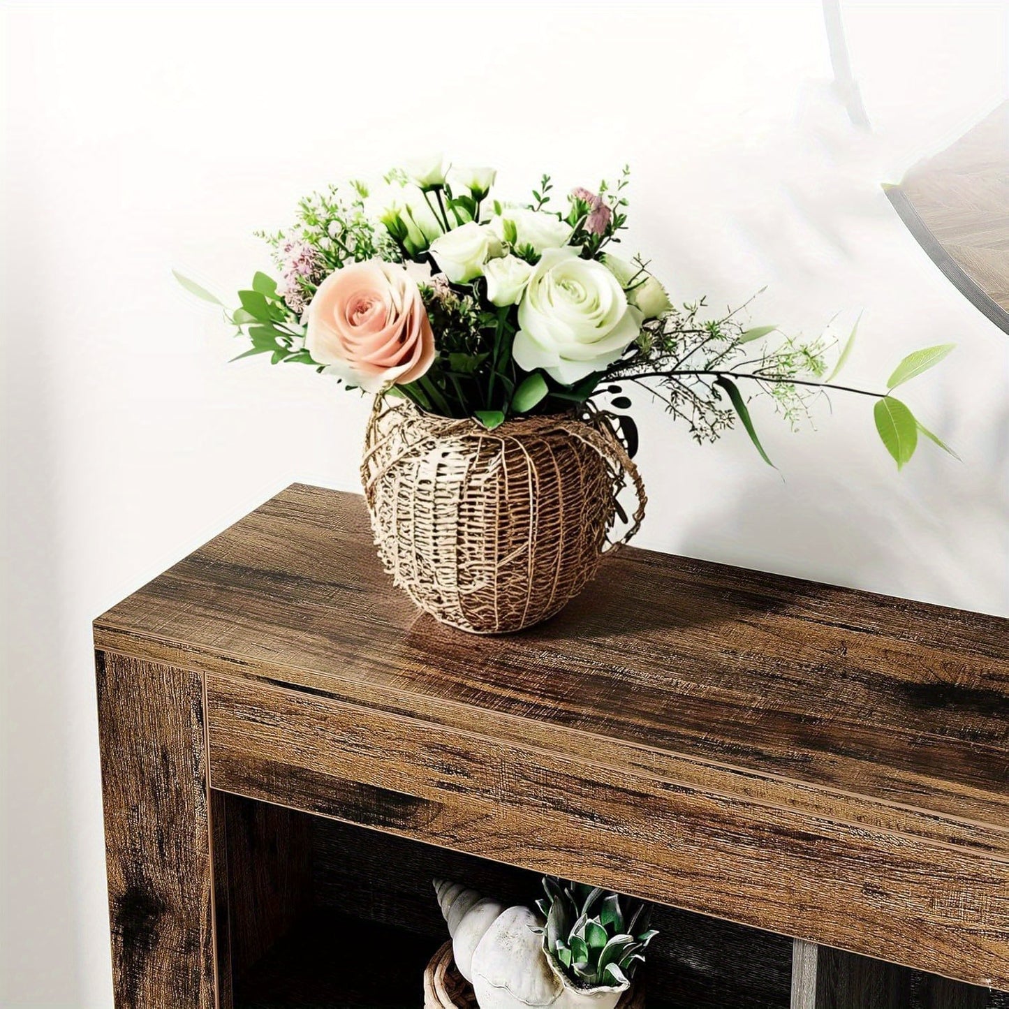 Sidetable Houten Tafel Console Tafel Wandtafel Haltafel – 6 Opbergvakken – Massief Hout – 160x30x80 cm – Robuust & Duurzaam – Gemakkelijk Montage