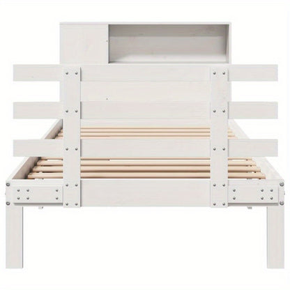 Boekenkastbed – Bed met Opbergruimte – Bed met Planken – Boekenbed – Ruimtebesparend Bed – Bianco – Massief Dennenhout – Matras 90x200 cm