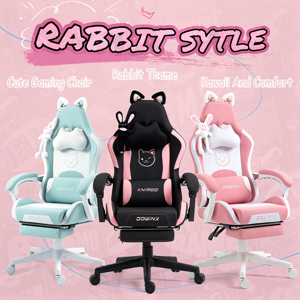Ergonomic Pink Office Chair with Adjustable Height, Headrest & Lumbar Support - Cute Doll Design, 360° Swivel Base, 5-Point Adjustable Armrests, 5-Point Adjustable Footrest, 5-Point Adjustable Backrest, 5-Point Adjustable Se