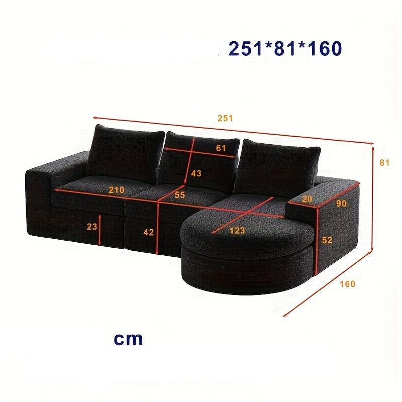 Hoekbank – Hoeksalon – L-bank – Modulair – Slaapbank – Zwart – Chaise Lounge – Zachte Katoenvulling – Zonder Hout
