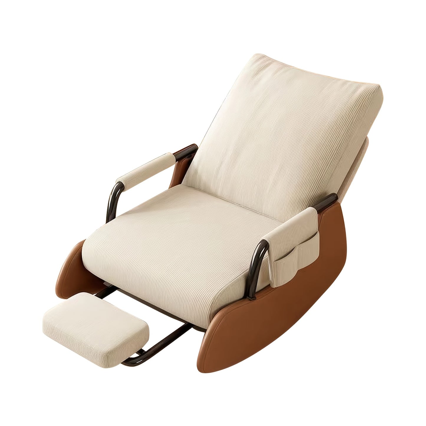 Schommelstoel – Relaxstoel – Loungechair – Fauteuil – Schommelfauteuil – Beige Bruin – Uitschuifbare Voetensteun – Ergonomisch Comfort – Duurzaam MDF Hardhout Metaal