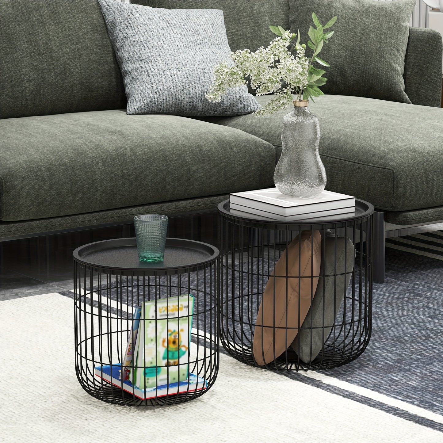 Salontafel – Bijzettafel – Koffietafel – Woonkamertafel – Zwarte Stalen Set van 2 – Met Opbergruimte – Compact & Duurzaam