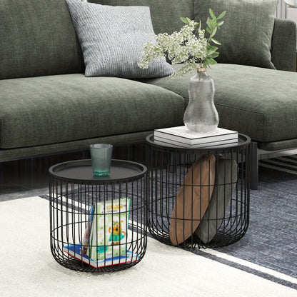Salontafel – Bijzettafel – Koffietafel – Woonkamertafel – Zwarte Stalen Set van 2 – Met Opbergruimte – Compact & Duurzaam
