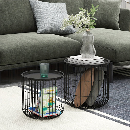 Salontafel – Bijzettafel – Koffietafel – Woonkamertafel – Zwarte Stalen Set van 2 – Met Opbergruimte – Compact & Duurzaam