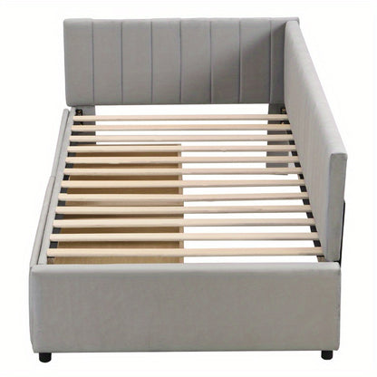 Upholstery Bed Sofa Bed 90200 Multifunction Bed with 2 Large Storage Space Drawers And Slatted Frame Skin -Friendly Velvet