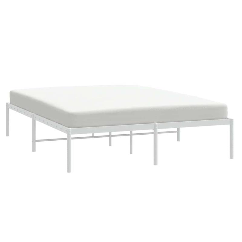 Modern White Metal Bed Frame with Sturdy Steel Construction - Heavy-Duty Platform Bed, No Box Spring Needed, Easy Assembly, 59"x79" (150x200cm) Size, Minimalist Design for Contemporary Bedrooms, Durable Metal Frame with Under