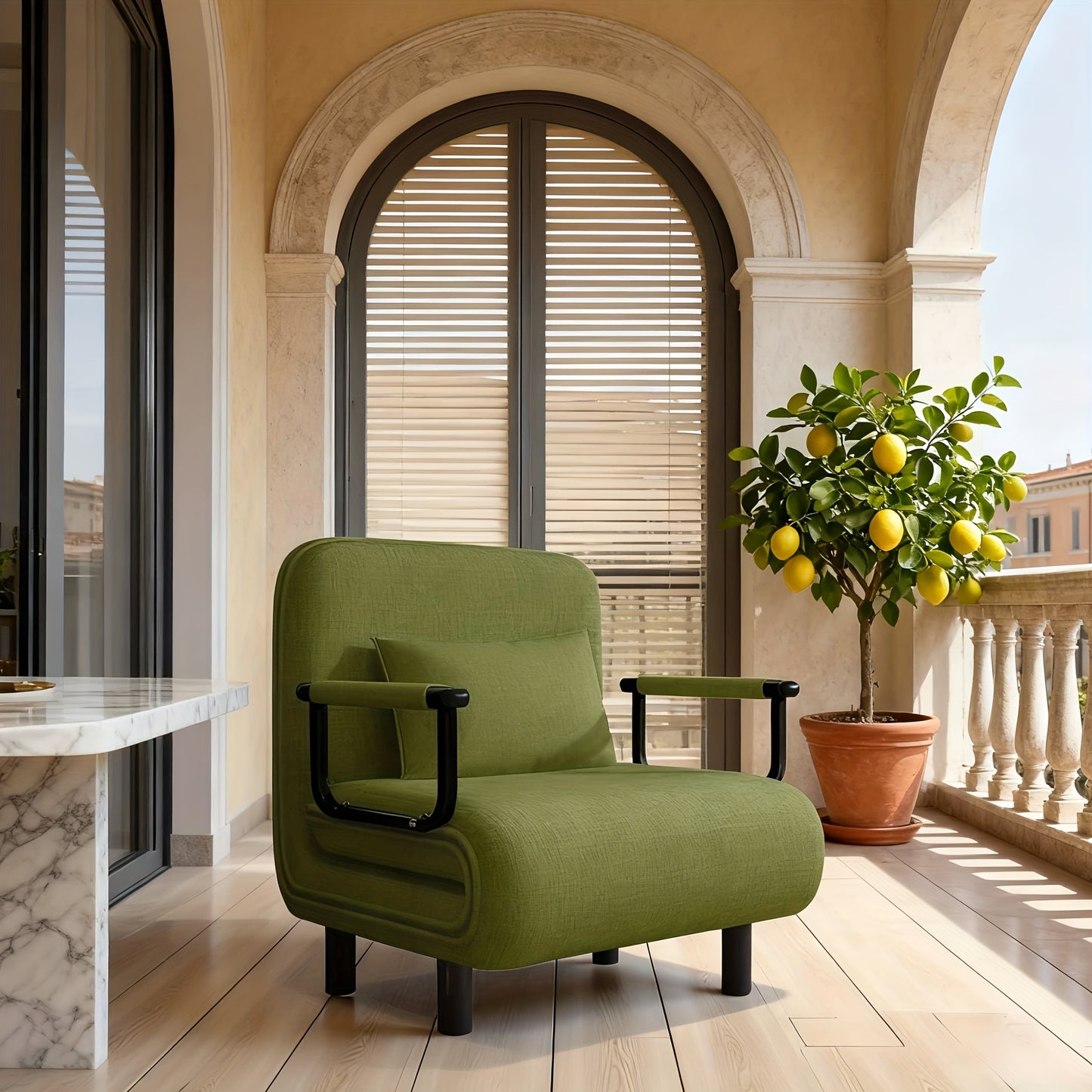 Slaapstoel – Slaapfauteuil – Slaapbankstoel – Klapstoel – Relaxstoel – Matcha Groen – Verstelbare 5-standen Rugleuning – Traagschuim Comfort