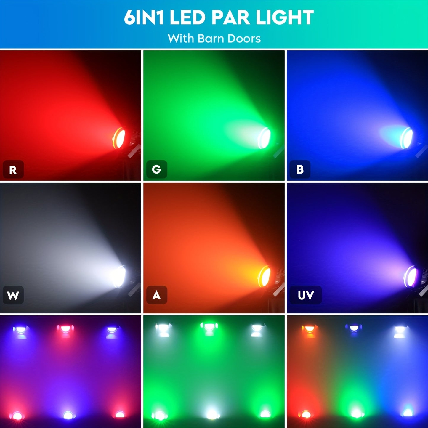 LED Stagelampen – Showspots – Podiumverlichting – DJ Lampen – LED Spots – 2-Pack 200W COB RGBWA+UV – DMX512 Met Barn Doors
