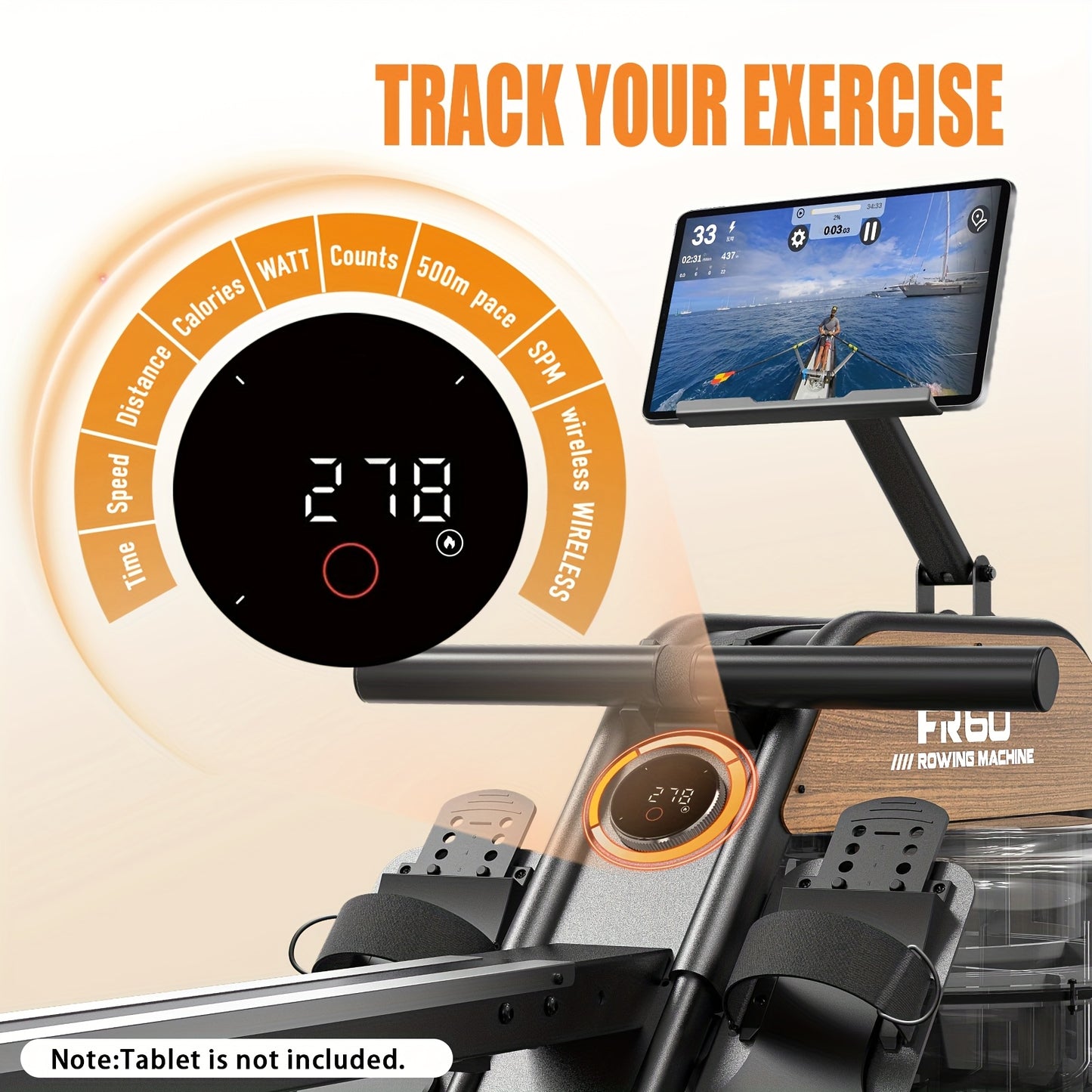 Roeitrainer – Roeimachine – Roeiapparaat – Waterroeimachine – Fitnessapparaat – 28L Waterreservoir – 50% Meer Weerstand – Draadloos LED-Display – Verstelbare Tablet Houder