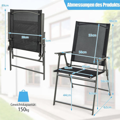 Tuinstoelen – Balkonstoelen – Terrasstoelen – Klapstoelen – Loungestoelen – Weerbestendig Stof – Maximaal 150 kg Draaggewicht – Set van 4 Zwarte Stoelen