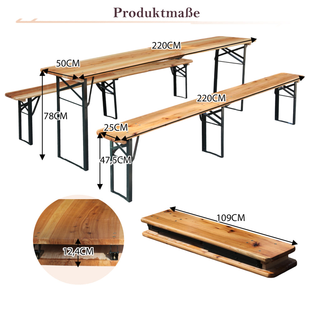 Bierbank Set – Bierbankstel – Bierbank Tafeltje – Inklapbare Zithoek – Bierbank 220 cm – Duurzaam Metalen Frame – Maximale Draagkracht 200 kg