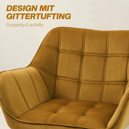 Scandinavian Modern Accent Chair with Mustard-Yellow Velvet-Like Upholstery - Heavy-Duty 120kg Weight Capacity, Rubberwood Legs & Easy Assembly - Vibrant Yellow Armchair for Living Room, Bedroom, Office - Durable Comfortable