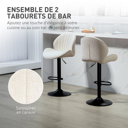 Barstoel – Kruk – Barkruk – Keukenstoel – Barstoel Met Rugleuning – 360° Draaibaar – Verstelbare Hoogte – Stalen Frame – Beige