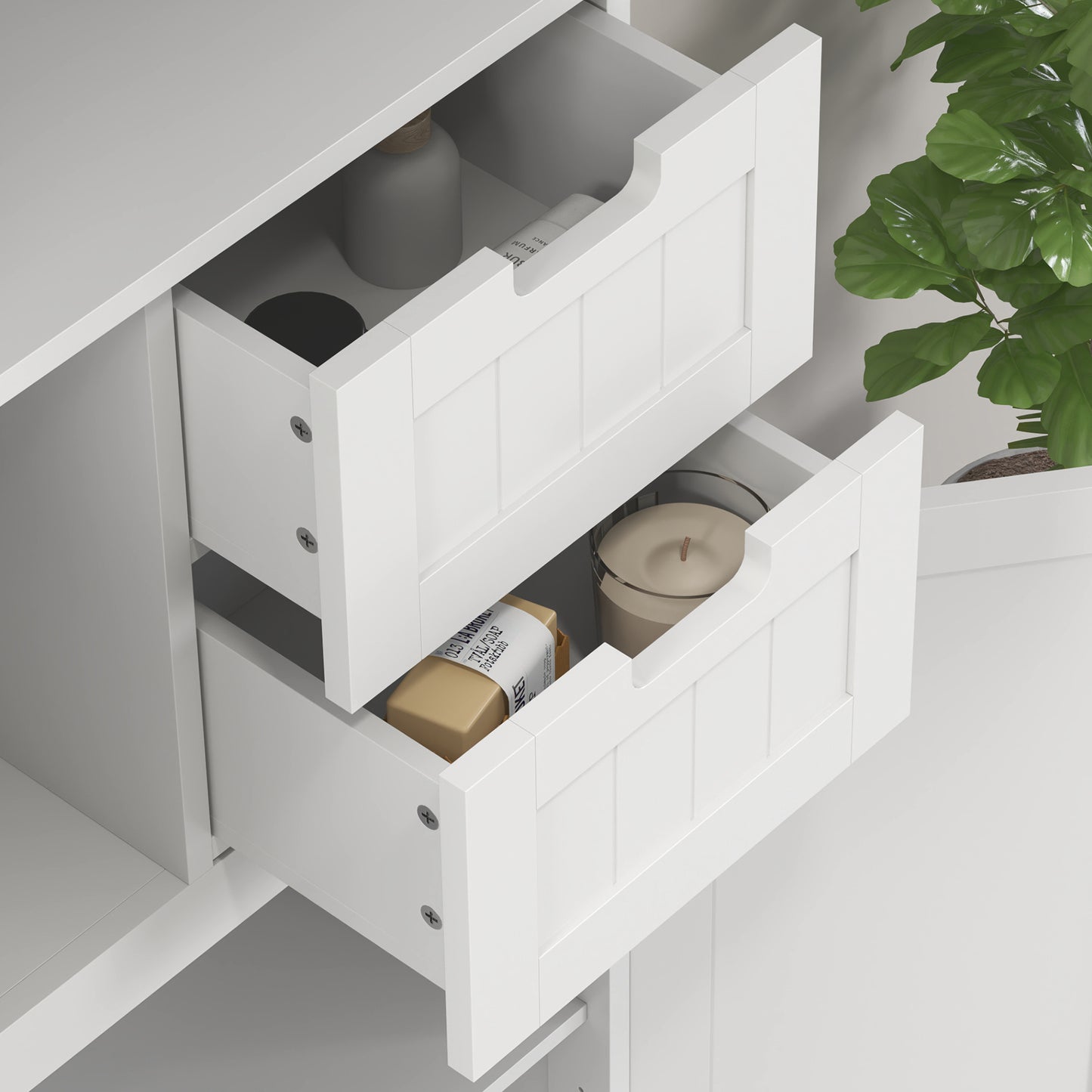 Badkamerkast – Badkamerkolom – Opbergkast – Bergkast – Kast Met Glazen Deuren – Wit – 60x30x170 cm – Verstelbare Planken – Inclusief Lades