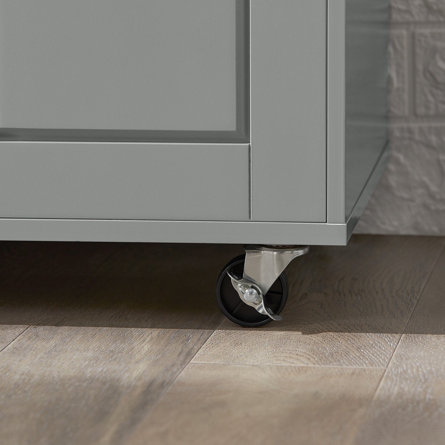 Keukenkastje op Wielen – Keukentrolley – Opbergkast – Servieskast – Rollende Kast – Verstelbare Plank – Grijs MDF & Glas – Draagkracht 60 kg