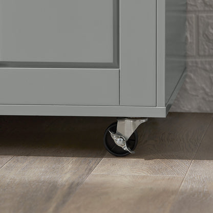 Keukenkastje op Wielen – Keukentrolley – Opbergkast – Servieskast – Rollende Kast – Verstelbare Plank – Grijs MDF & Glas – Draagkracht 60 kg