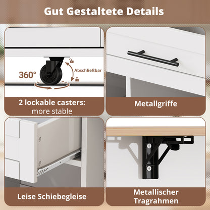 Keukentrolley – Keukenkast – Serveerwagen – Keukenwagen – Opbergtrolley – Uitklapbaar Werkblad – 138x45(70)x92 cm – Melamine Hout & Metaal
