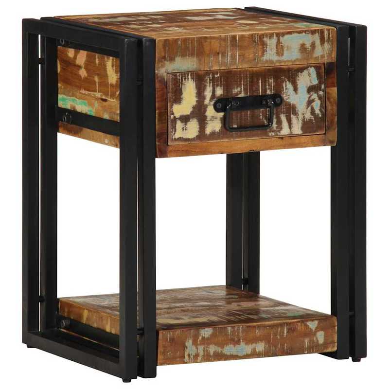 2pcs Modern Farmhouse Bedside Table with Storage - Sturdy Recycled Solid Wood Nightstand, 40x35x50cm, & Brown Distressed Finish, Space-Saving Design for Bedroom