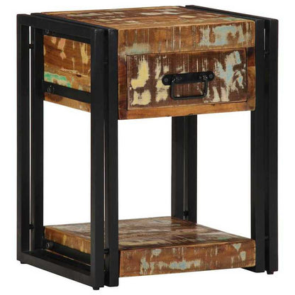 2pcs Modern Farmhouse Bedside Table with Storage - Sturdy Recycled Solid Wood Nightstand, 40x35x50cm, & Brown Distressed Finish, Space-Saving Design for Bedroom