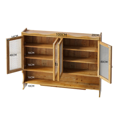 Wandkastje – Opbergkast – Muurkast – Houten Kast – Badkamerkast – 100 cm Breed – Massief Hout Met Glas – 4 Deuren – 2 Verstelbare Planken – Open Haakrek