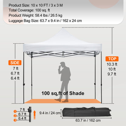 Pop-up Partytent – Partytent – Tuinkar Tent – Evenemententent – Markttent – 10 x 10 ft – Weerbestendig Polyester Dak – Transparante PVC Zijwanden
