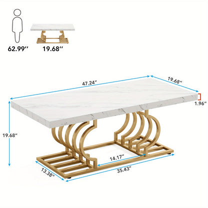 Salontafel – Koffietafel – Woonkamertafel – Tafel – Bijzettafel – Wit Marmerlook – Gouden Metalen Frame – 120x50 cm – Krasbestendig MDF & Antislip Voetjes