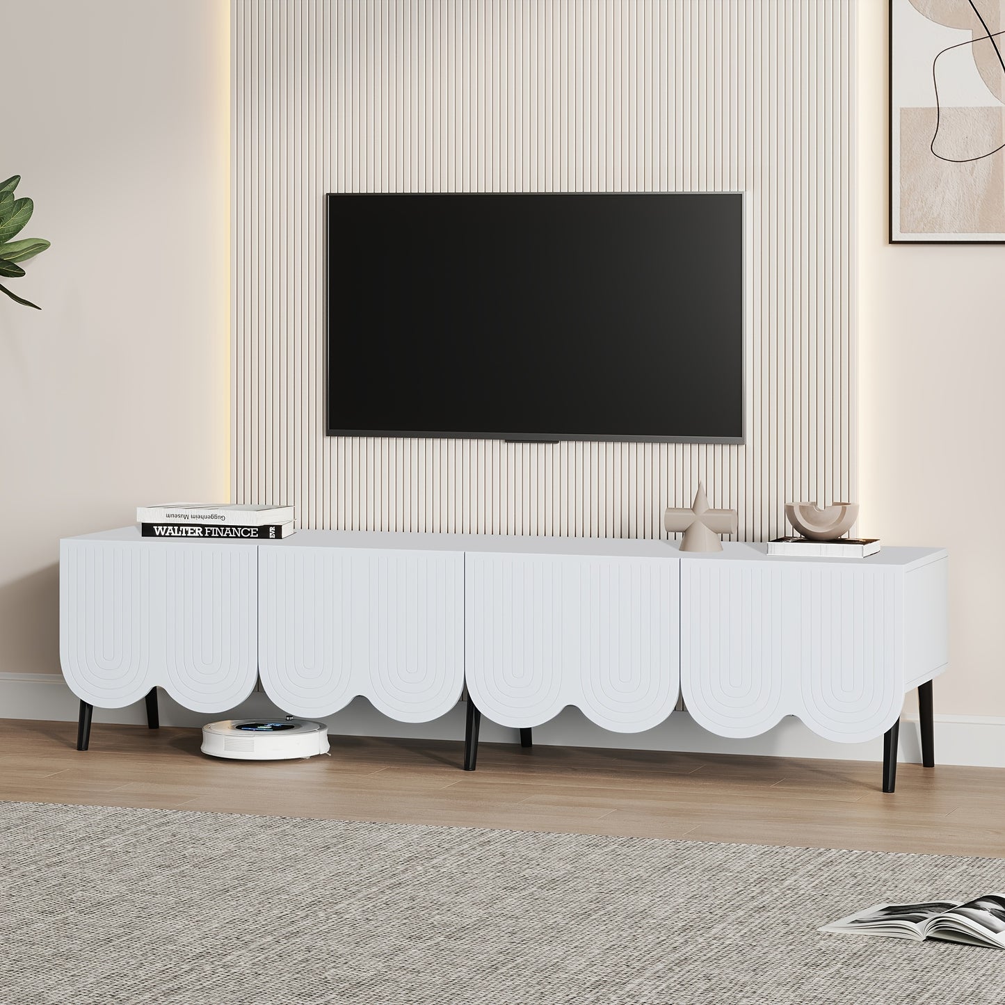 TV Meubel – Tv Kast – Tv Dressoir – Tv Stand – Media Meubel – Wit – Uniek Design – Kabelbeheer – Geschikt Voor Tv Tot 203,2 cm