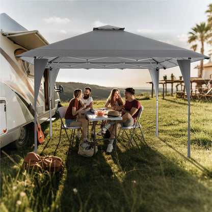Pop-Up Pavilion – Tuinpaviljoen – Partytent – Vouwtent – Prieel – Waterbestendig – Verstelbare Hoogte – Grijs – Met Dubbele Dak – Stevig Metalen Frame