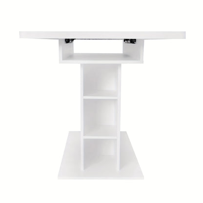 Uitklapbare Eettafel – Uitbreidbare Tafel – Opklapbare Werktafel – Koffietafel – Opbergtafel – Wit – Hardhout & Metaal – Ruimtebesparend Ontwerp – Geïntegreerde Opbergruimte
