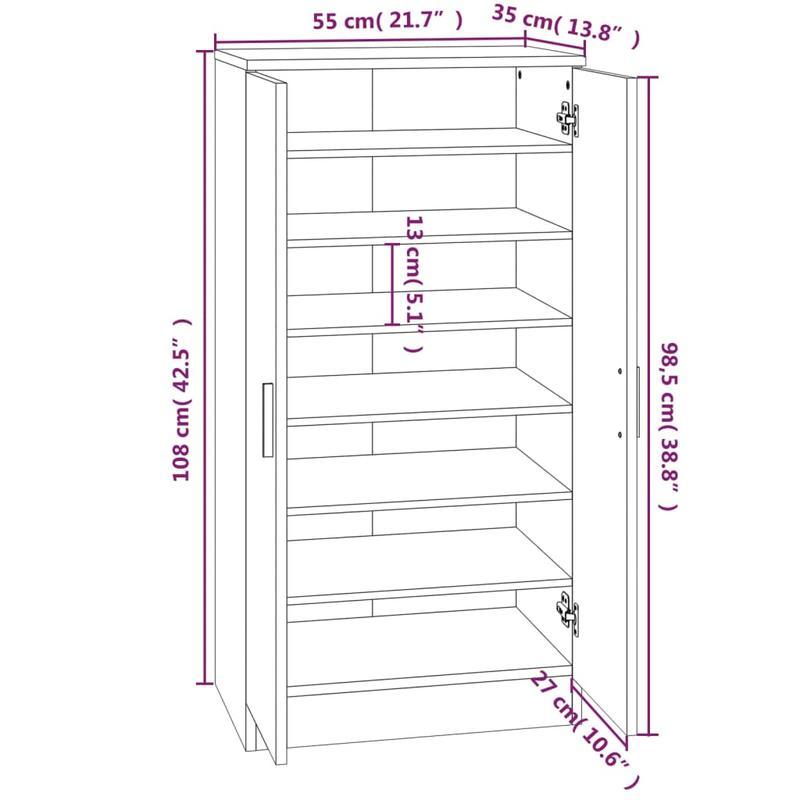 Shoe Cabinet 55X35X108 Cm Made of Treated Wood in Brown Oak Color. This Elegant Shoe Cabinet Prevents Messy Shoes And Creates a Tidy Environment; The Metal Frame of The Cabinet Ensures Strength And Stability. The Shoe Cabinet