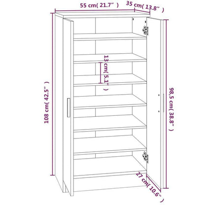Shoe Cabinet 55X35X108 Cm Made of Treated Wood in Brown Oak Color. This Elegant Shoe Cabinet Prevents Messy Shoes And Creates a Tidy Environment; The Metal Frame of The Cabinet Ensures Strength And Stability. The Shoe Cabinet