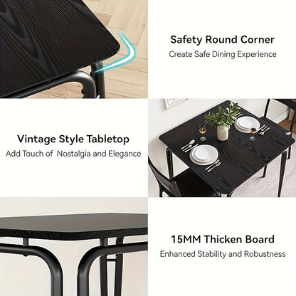 3pcs Modern Farmhouse Dining Table Set with Black Wood & Metal Construction - Sturdy Square Table and 2 Chairs, Space-Saving Compact Design for  Spaces, Easy Assembly, Matte Black Finish for Home or Commercial Use - Ideal for