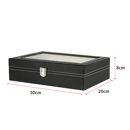 Horlogedoos – Horloge Opbergdoos – Horlogebox – Sieradendoos – Watch Box – 12 Vakken – PU Leer – Zachte Voering – Veilig Sluitclip – Zwart Buitenwerk – Beige Binnenkant