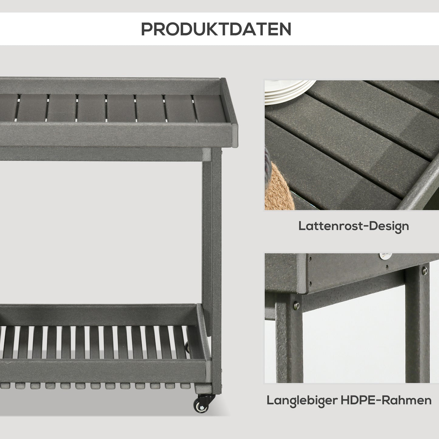 Tuinwagen – Tuintrolley – Serveerwagen – Bolderkar – Opbergen – 2 Ruime Planken – Water- en Corrosiebestendig HDPE