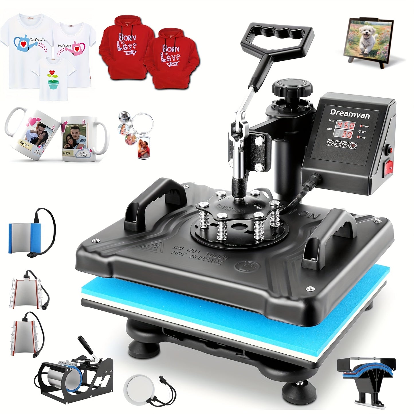 Warmtepers 8-in-1 – Hittepers – Transferpers – Sublimatiepers – T-shirtpers – Grote Verwarmingsplaat 38,1x30,48 cm – Digital LCD Timer en Temperatuurregeling