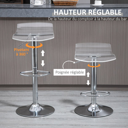 Barkrukken – Barkruk Set – Barstoelen – Hoge Stoelen – Transparante Zitting – Verstelbare Zithoogte – 360° Draaibaar – Met Voetensteun