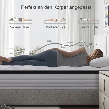 20cm/22cm Memory Foam Hybrid Mattress, 7-Zone Support & Pocket Springs For Cool-Sleep Comfort, Mattress 90x200cc, 120x200cm, 140x200cm, 160x200cm, Mattress In A Box