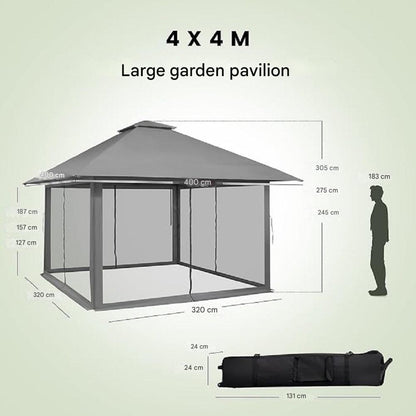 Instant Pop-Up Tent – Partytent – Tuinkamer – Terrastent – Zonnescherm – Donkergrijs – Verstelbare Hoogte – Inklapbare Wieltas